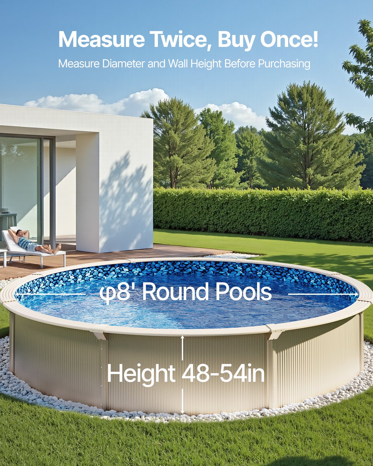 VEVOR Round Pool Liner 8ft Overlap Style Pool Liner 54in Wall Height