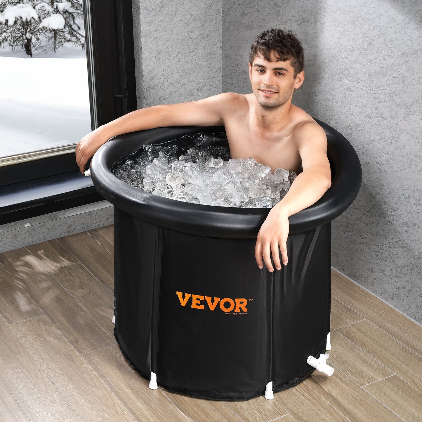 Ice Bath Tub, 80 cm Long Cold Water Therapy Plunge Tub for Athletes, Portable Outdoor Ice Barrel Plunge Pool for Recovery, 341L Inflatable Folding Bathtub with Cover, Home Ice Pod for Adult
