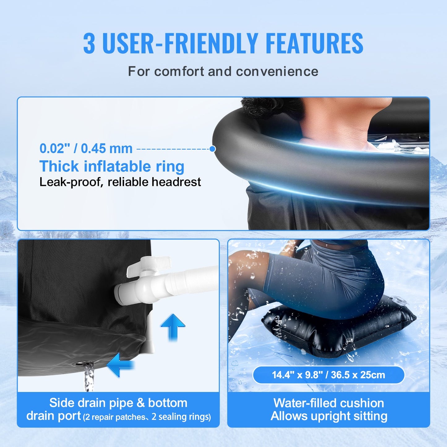 Ice Bath Tub, 85 cm Long Cold Water Therapy Plunge Tub for Athletes, Portable Outdoor Ice Barrel Plunge Pool for Recovery, 398L Inflatable Folding Bathtub with Cover, Home Ice Pod for Adult