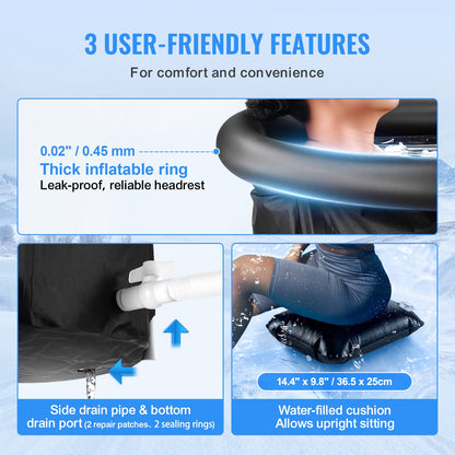 Ice Bath Tub, 85 cm Long Cold Water Therapy Plunge Tub for Athletes, Portable Outdoor Ice Barrel Plunge Pool for Recovery, 398L Inflatable Folding Bathtub with Cover, Home Ice Pod for Adult