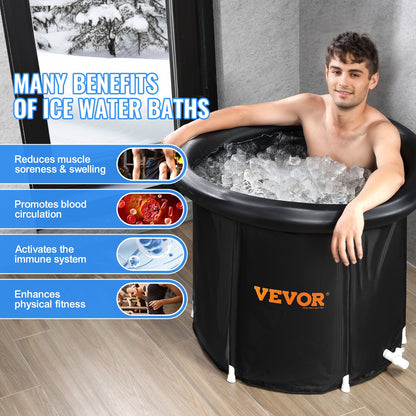 Ice Bath Tub, 85 cm Long Cold Water Therapy Plunge Tub for Athletes, Portable Outdoor Ice Barrel Plunge Pool for Recovery, 398L Inflatable Folding Bathtub with Cover, Home Ice Pod for Adult