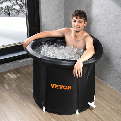 Ice Bath Tub, 85 cm Long Cold Water Therapy Plunge Tub for Athletes, Portable Outdoor Ice Barrel Plunge Pool for Recovery, 398L Inflatable Folding Bathtub with Cover, Home Ice Pod for Adult