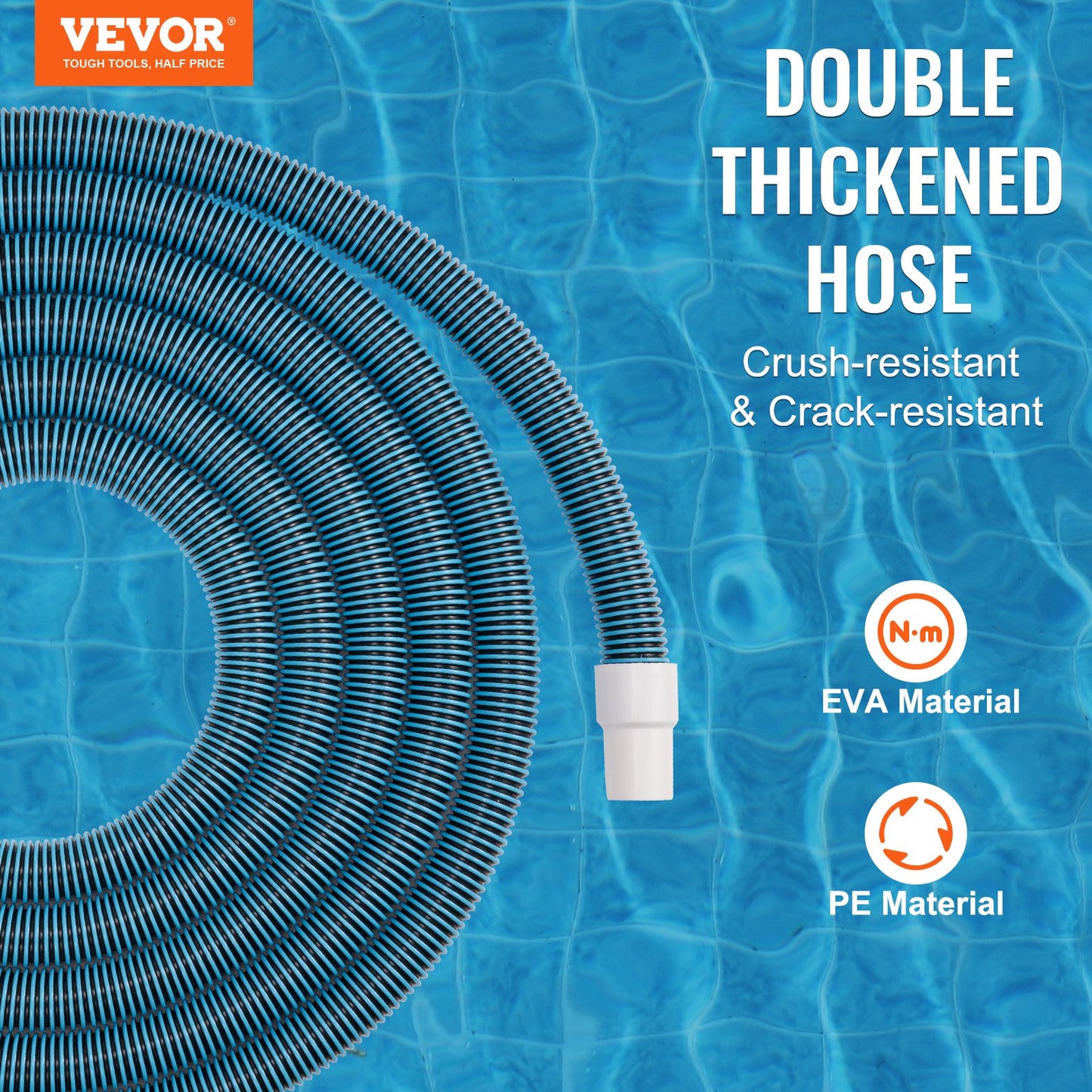 VEVOR Heavy Duty Swimming Pool Hose, 1-1/2-Inch x 30-Feet, Pool Vacuum Cleaning