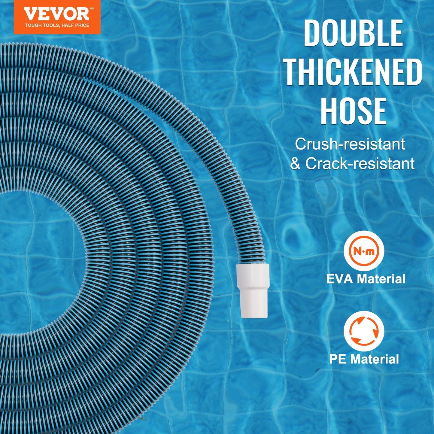 Heavy Duty Pool Hose, 1.27m x 9.14m, for Vacuuming & Draining, Blue