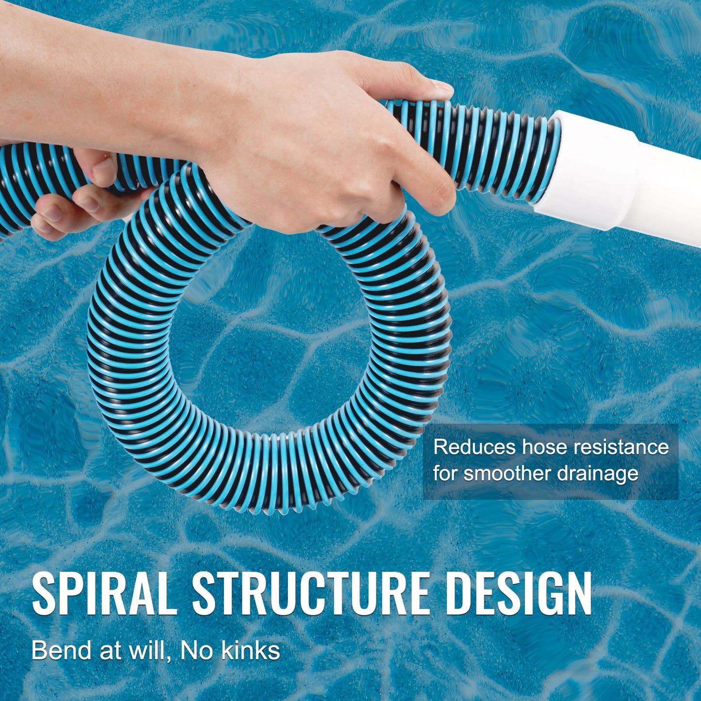 VEVOR Heavy Duty Swimming Pool Hose, 1-1/2-Inch x 30-Feet, Pool Vacuum Cleaning