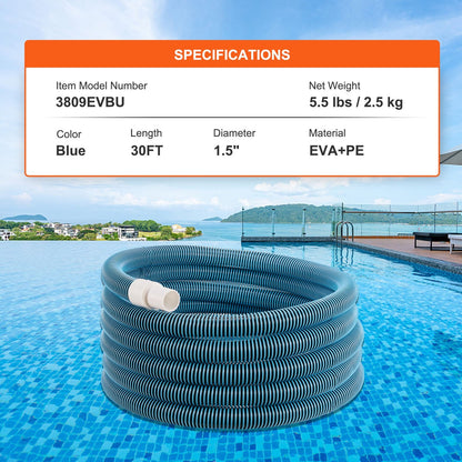 Heavy Duty Pool Hose, 1.27m x 9.14m, for Vacuuming & Draining, Blue
