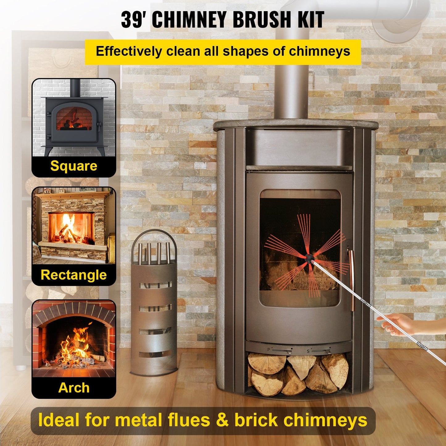 Flexible Chimney Sweep Kit with 12m Nylon Rods and Brush Head for Easy Cleaning