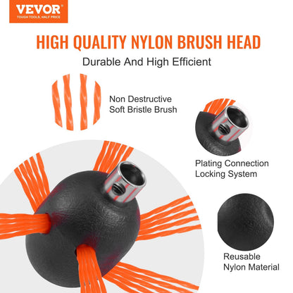 7 m Chimney Cleaning Kit with Flexible Nylon Rods and 360° Brush