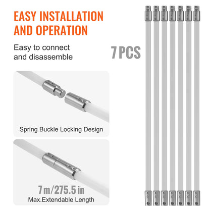 VEVOR 7 m Chimney Sweep Kit, w/ 7 Reinforced Nylon Flexible Rods, Ergonomic Chimney