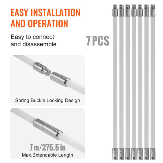 7 m Chimney Cleaning Kit with Flexible Nylon Rods and 360° Brush