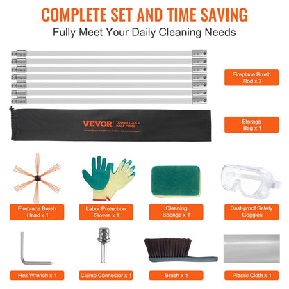 7 m Chimney Cleaning Kit with Flexible Nylon Rods and 360° Brush
