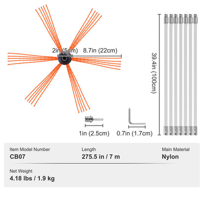 VEVOR 7 m Chimney Sweep Kit, w/ 7 Reinforced Nylon Flexible Rods, Ergonomic Chimney