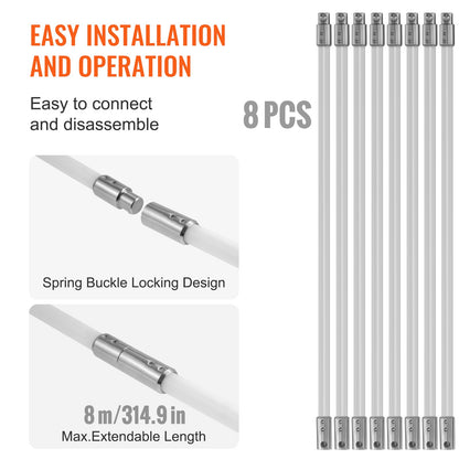 VEVOR 8 m Chimney Sweep Kit, w/ 8Reinforced Nylon Flexible Rods, Ergonomic Chimney