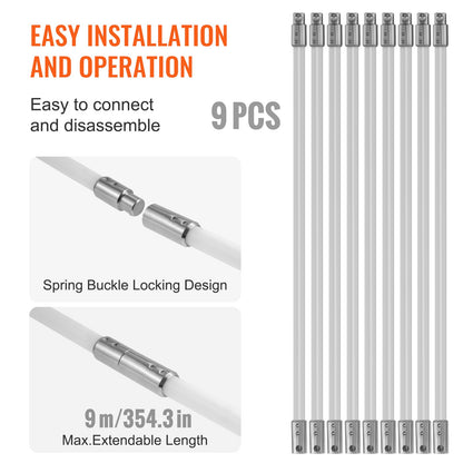 VEVOR 9 m Chimney Sweep Kit, w/ 9 Reinforced Nylon Flexible Rods, Ergonomic Chimney