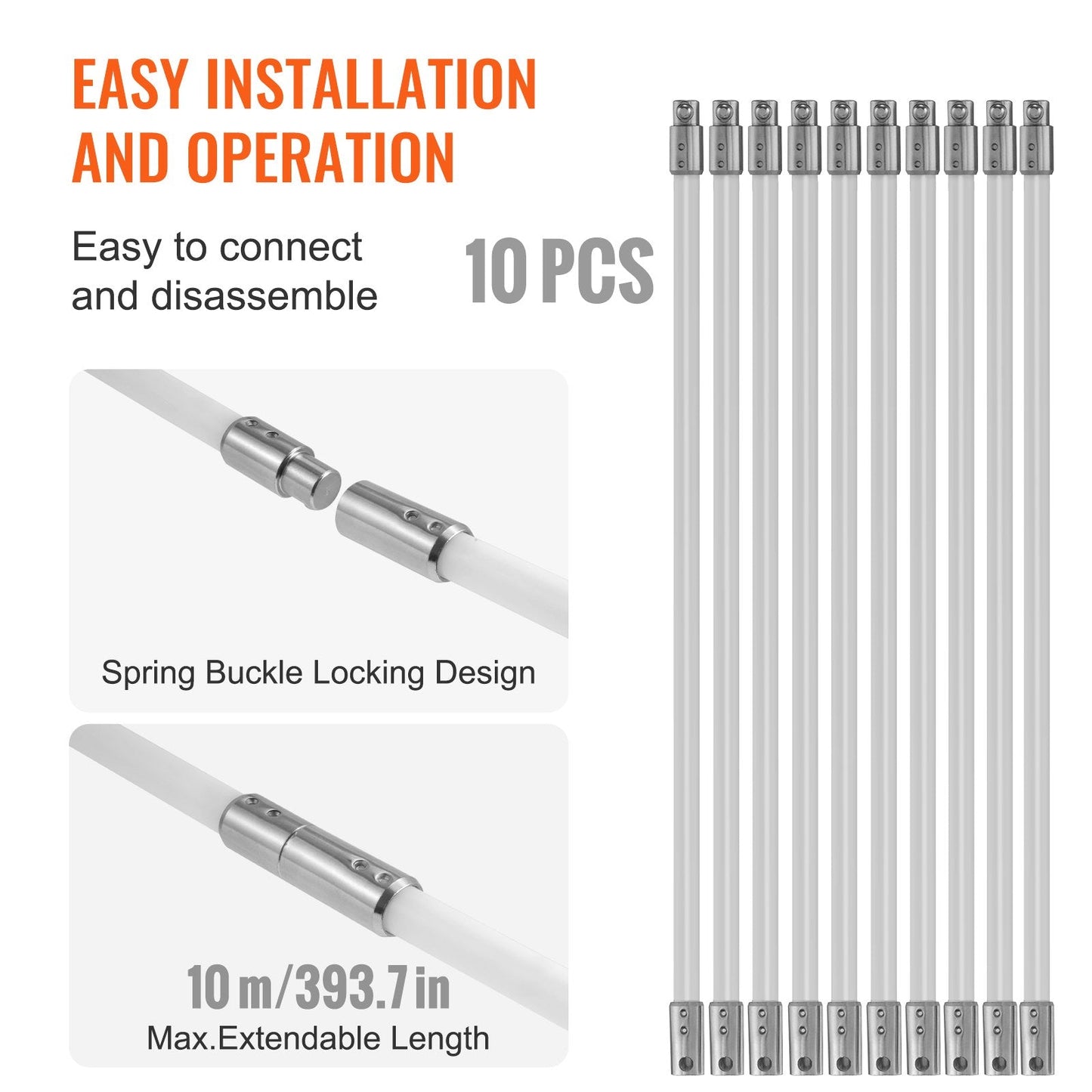 10 m Chimney Cleaning Kit with 10 Flexible Nylon Rods and 360° Brush