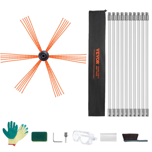 VEVOR 10 m Chimney Sweep Kit, w/ 10 Reinforced Nylon Flexible Rods, Ergonomic Chimney