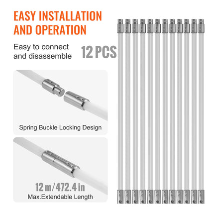 VEVOR 12 m Chimney Sweep Kit, w/ 12 Reinforced Nylon Flexible Rods, Ergonomic Chimney