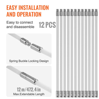 12 m Chimney Sweep Kit with 12 Flexible Rods and 360-Degree Cleaning Brush