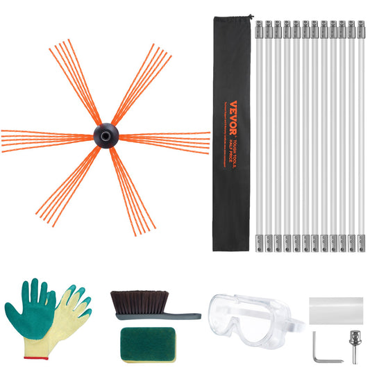 VEVOR 12 m Chimney Sweep Kit, w/ 12 Reinforced Nylon Flexible Rods, Ergonomic Chimney