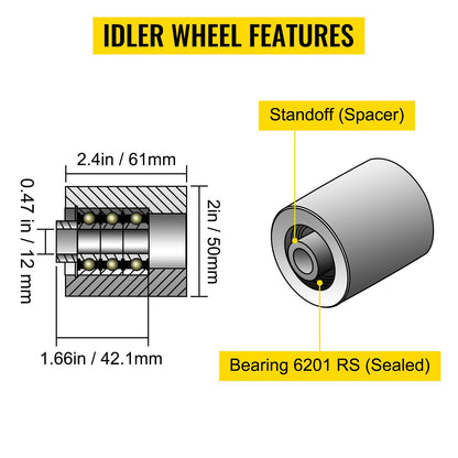 Belt Knife Grinder Wheel Set: 100mm Drive, 75mm Track, 50mm Idler, 1.58kg