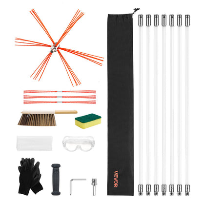 Chimney Sweep Kit, 7m Maximum Extendable Length Chimney Brush, Chimneys Cleaning Kit with Bristle Replacements & Goggles, 90° Bendable Fireplace Cleaning Tool, for Square, Rectangle Chimneys