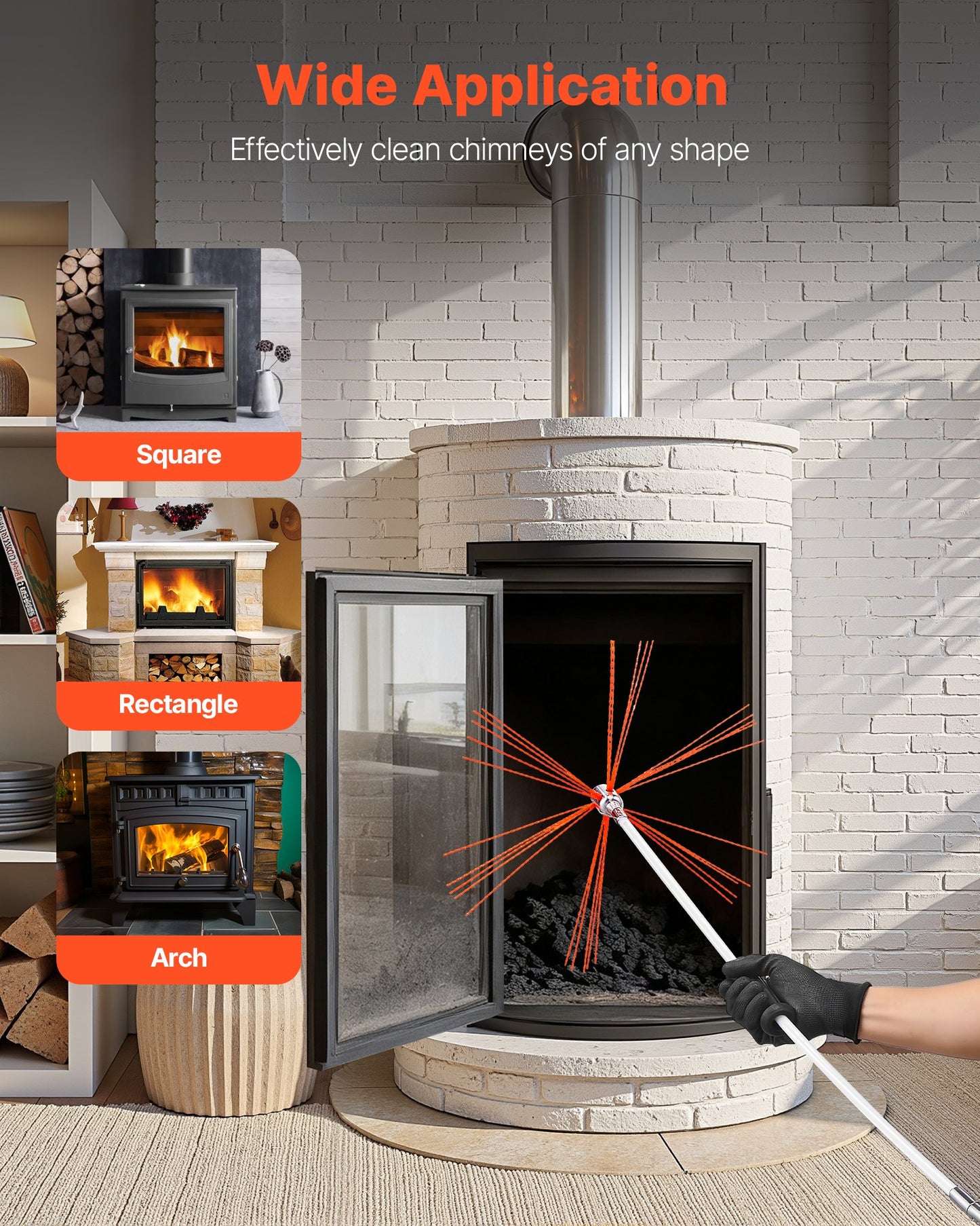 Chimney Sweep Kit, 9m Maximum Extendable Length Chimney Sweep, Chimneys Cleaning Kit with Bristle Replacements & Goggles, 90° Bendable Fireplace Cleaning Tool, for Square, Rectangle Chimneys
