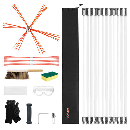 Chimney Sweep Kit, 12m Maximum Extendable Length Chimney Sweep, Chimneys Cleaning Kit with Bristle Replacements & Goggles, 90° Bendable Fireplace Cleaning Tool, for Square, Rectangle Chimneys