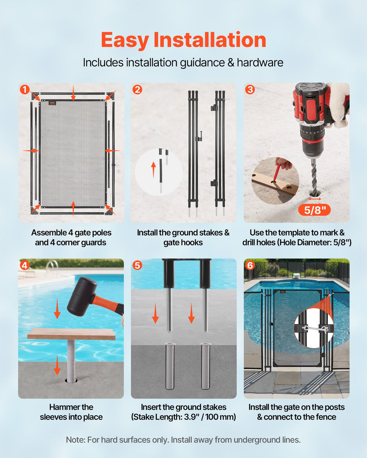 Pool Fence Gate, 1.2 x 0.75 m Inground Swimming Pool Fences Gate, Outdoor Security Fencing Door Kit with Metal Latch, 352 gsm Teslin PVC Mesh, Round Tube, Lockable and Easy Installation, Black