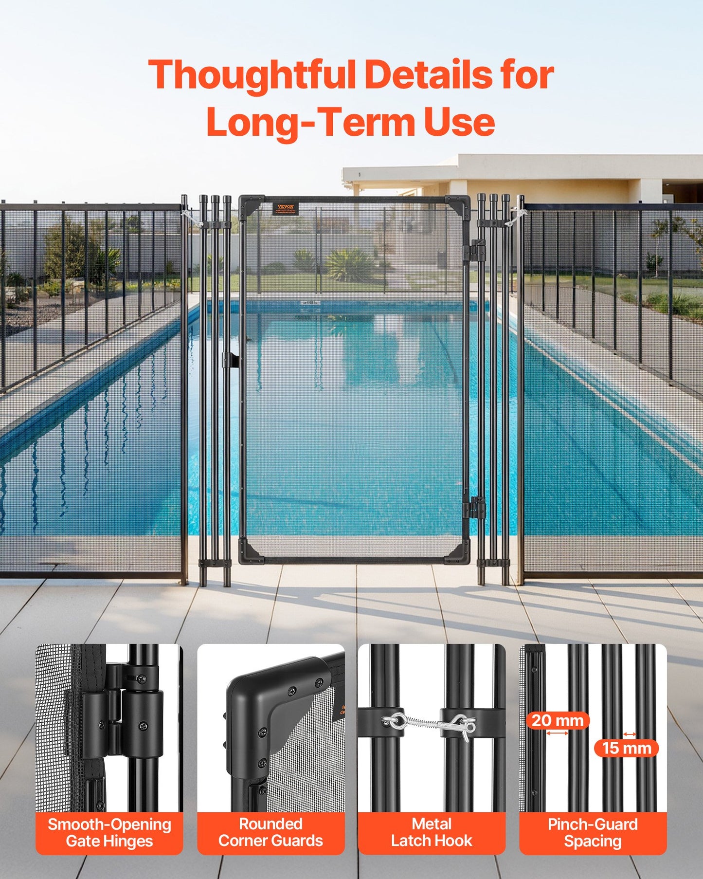 Pool Fence Gate, 1.2 x 0.75 m Inground Swimming Pool Fences Gate, Outdoor Security Fencing Door Kit with Metal Latch, 352 gsm Teslin PVC Mesh, Round Tube, Lockable and Easy Installation, Black