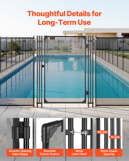 Pool Fence Gate, 1.2 x 0.75 m Inground Swimming Pool Fences Gate, Outdoor Security Fencing Door Kit with Metal Latch, 352 gsm Teslin PVC Mesh, Round Tube, Lockable and Easy Installation, Black
