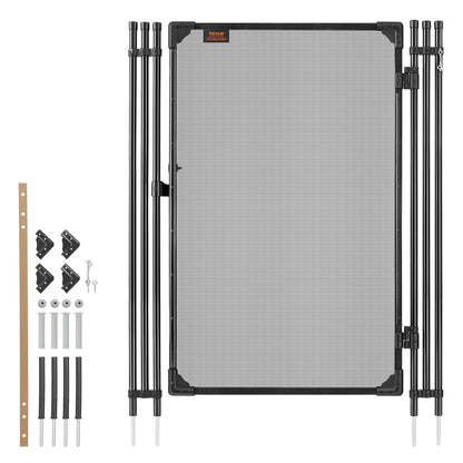 Pool Fence Gate, 1.2 x 0.75 m Inground Swimming Pool Fences Gate, Outdoor Security Fencing Door Kit with Metal Latch, 352 gsm Teslin PVC Mesh, Round Tube, Lockable and Easy Installation, Black