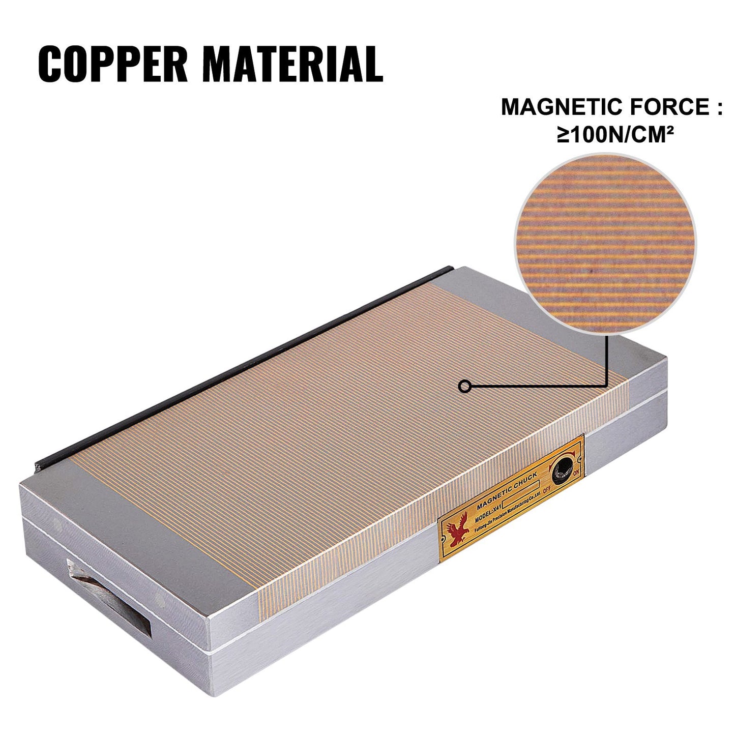 Permanent Magnetic Chuck, 0.15x0.3m, Fine-Pitch Copper Poles, 4500 kg Max Force