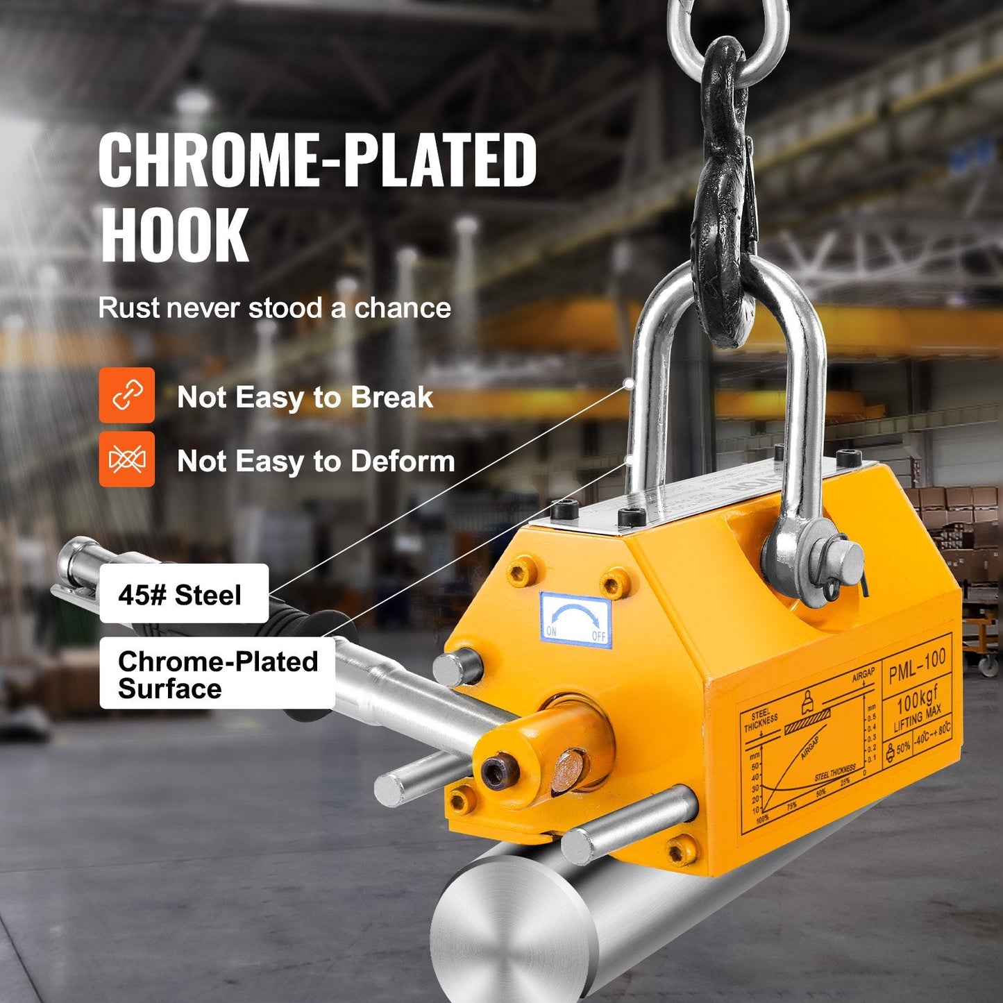 Magnetic Hoist Lifter, 100 kg Neodymium, Universal Fit, High-Strength Hook