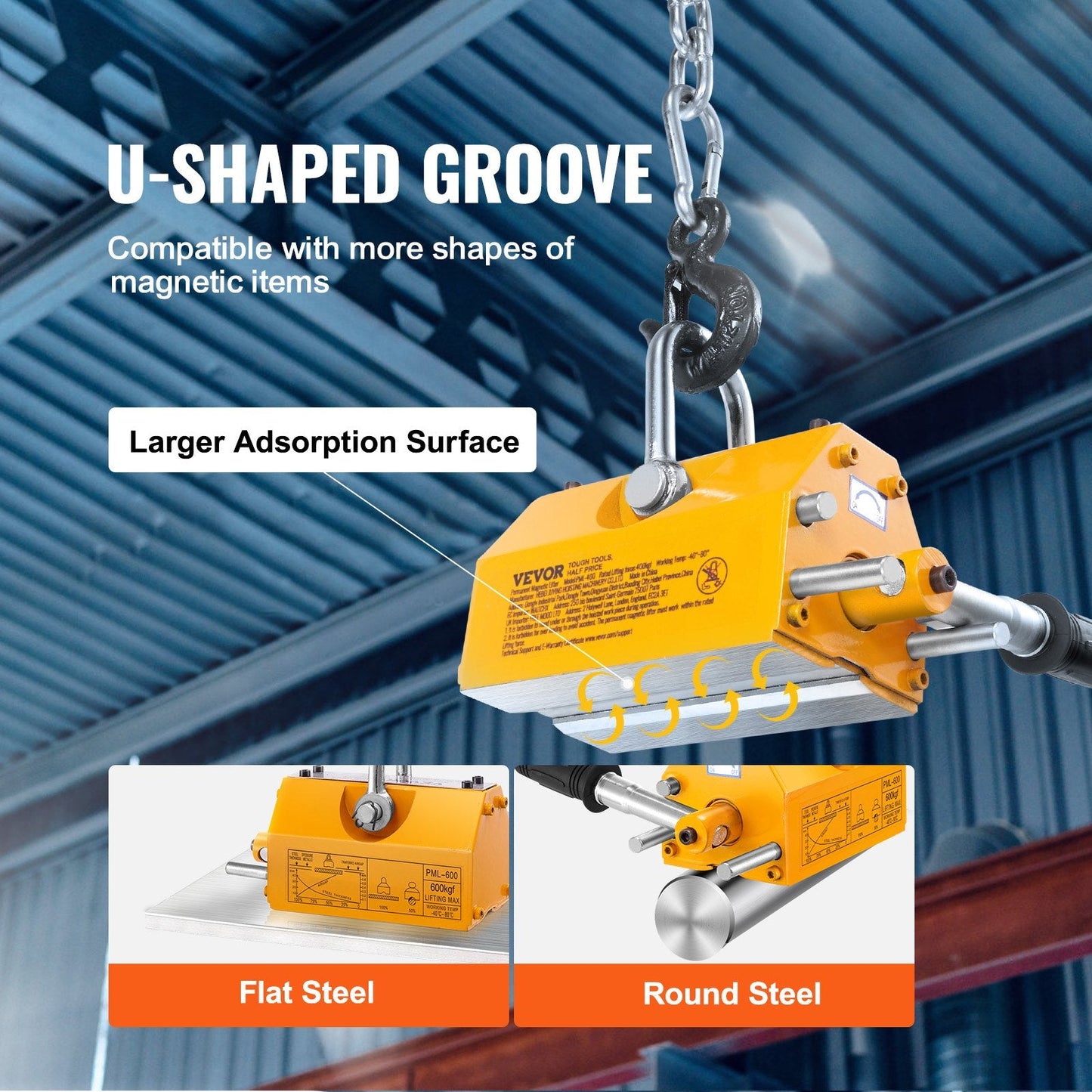 Heavy Duty Magnetic Lifter, 600 kg Capacity, Neodymium & Steel, 2.5 Safety Factor