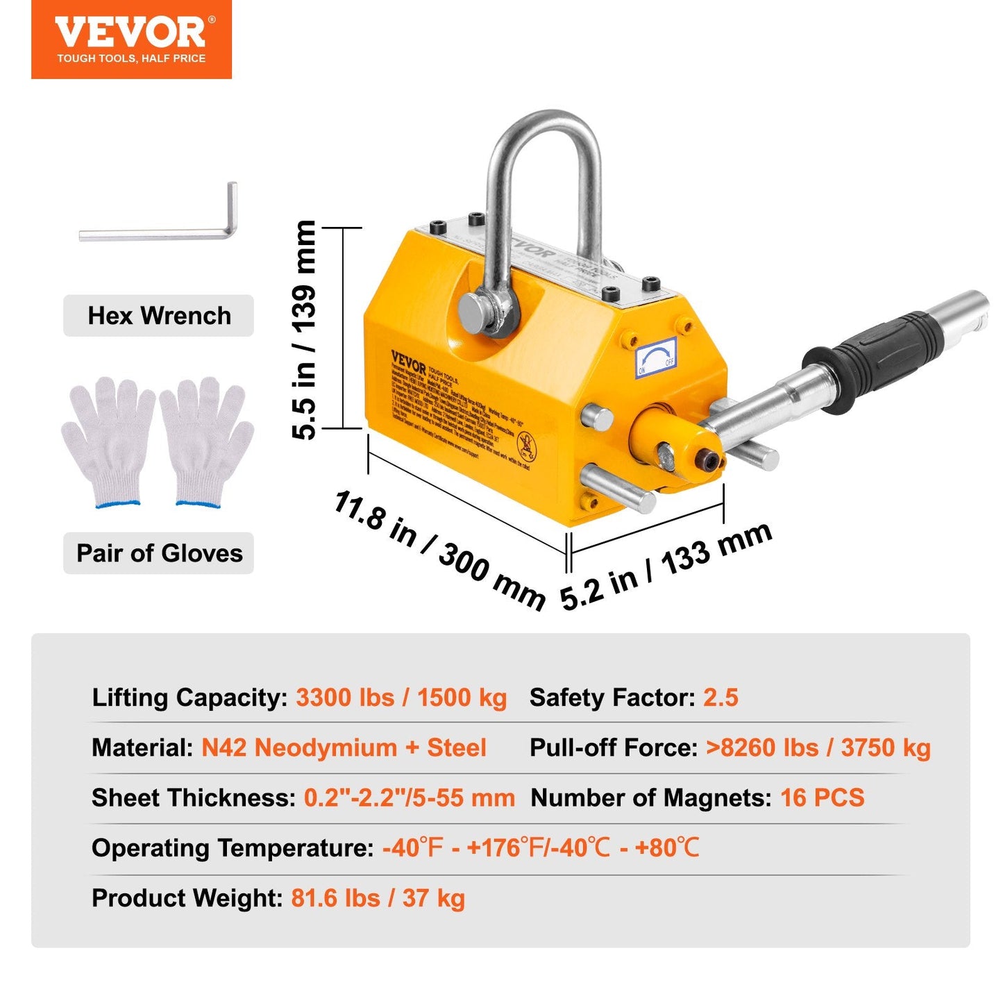 Heavy-Duty Magnetic Lifter 1500kg with Neodymium & Steel for Hoist and Crane
