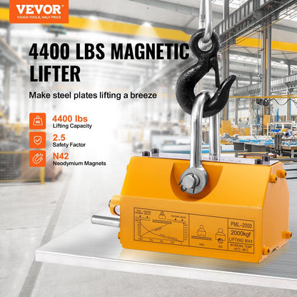 Magnetic Lifter 2000kg Capacity, Neodymium Steel, Heavy Duty Hoist Magnet