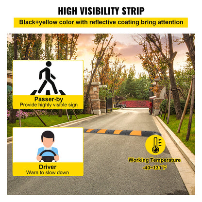 VEVOR Rubber Speed Bump, 1 Pack 2 Channel Speed Bump Hump, 72\" Long Modular Speed