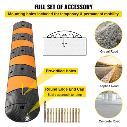 VEVOR Rubber Speed Bump, 1 Pack 2 Channel Speed Bump Hump, 72\" Long Modular Speed