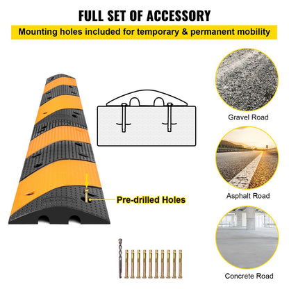 VEVOR Rubber Speed Bump, 2 Pack 2 Channel Speed Bump Hump, 42\" Long Modular Speed