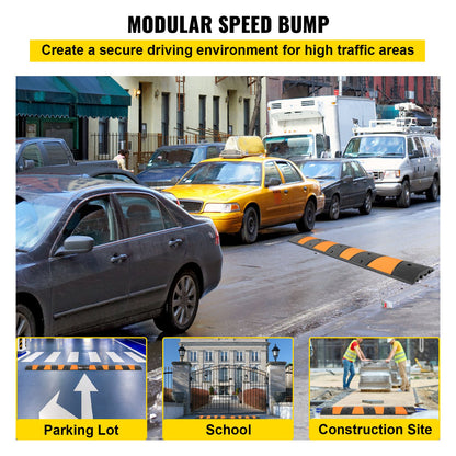VEVOR Rubber Speed Bump, 1 Pack 2 Channel Speed Bump Hump, 72.8\" Long Modular Speed