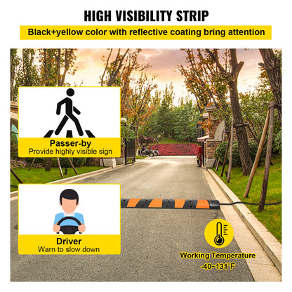 VEVOR Rubber Speed Bump, 1 Pack 2 Channel Speed Bump Hump, 72.8\" Long Modular Speed