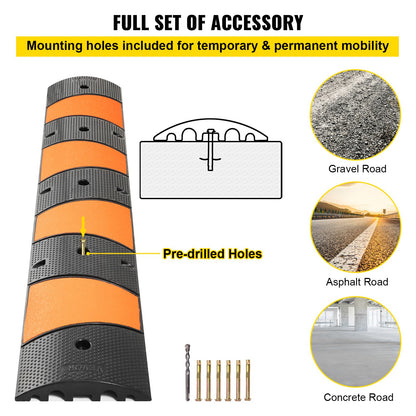 VEVOR Rubber Speed Bump, 1 Pack 2 Channel Speed Bump Hump, 72.8\" Long Modular Speed