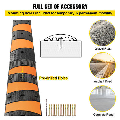 VEVOR Rubber Speed Bump, 2 Pack 2 Channel Speed Bump Hump, 72.8\" Long Modular Speed