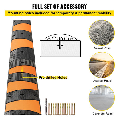 Modular Rubber Speed Bump Set, 2-Pack, 185 cm Long, 9980 kg Capacity