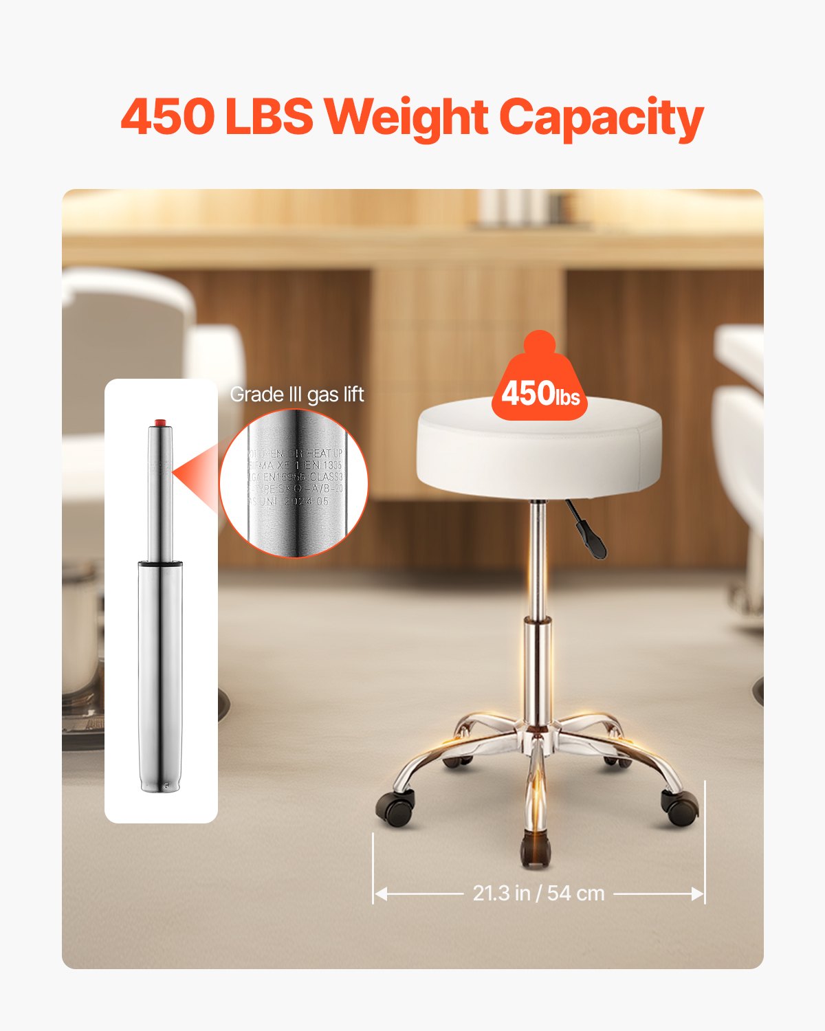 VEVOR Round Rolling Stool Swivel Work Stool with Wheels Height Adjustable White