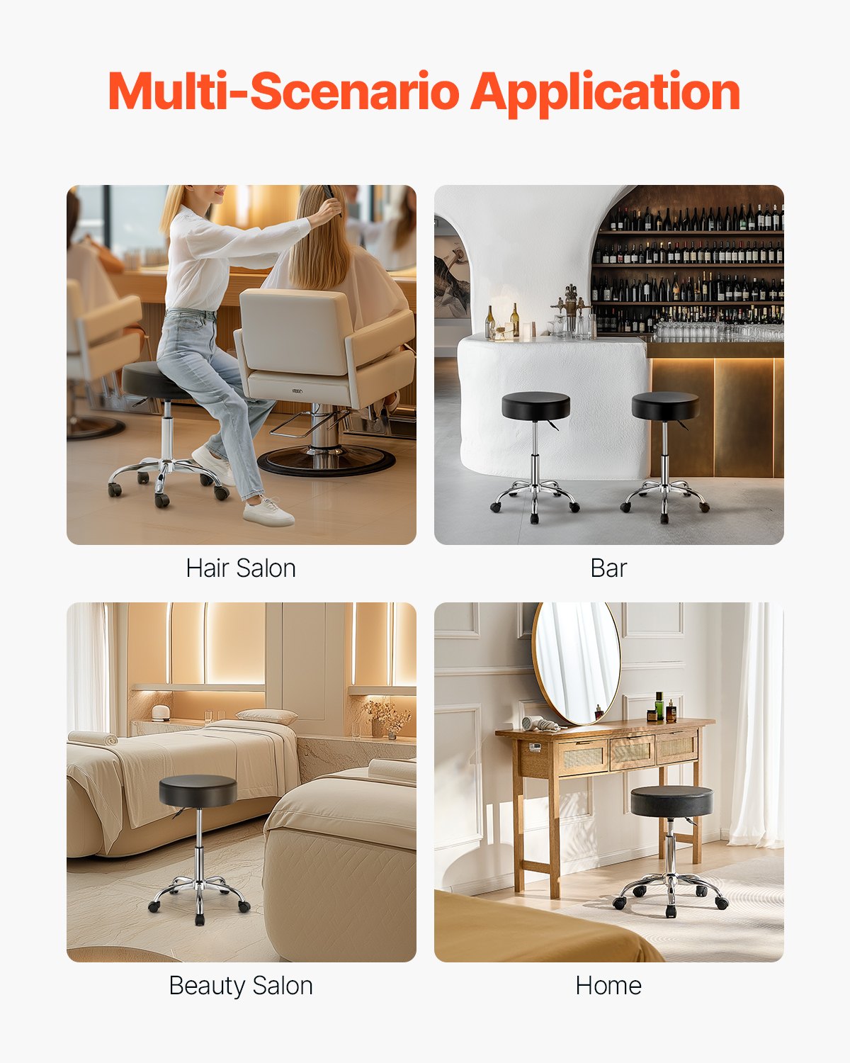VEVOR Round Rolling Stool Swivel Work Stool with Wheels Height Adjustable Black