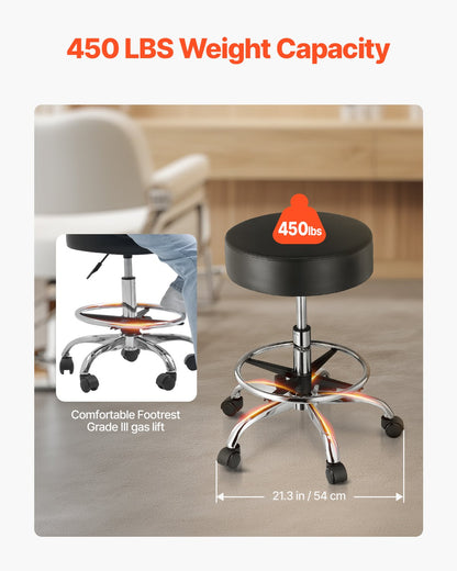 VEVOR Round Rolling Stool Swivel Stool with Wheels & Footrest Height Adjustable