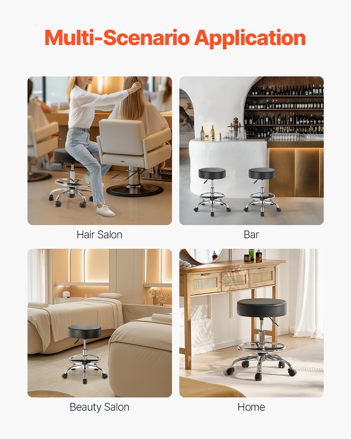 VEVOR Round Rolling Stool Swivel Stool with Wheels & Footrest Height Adjustable