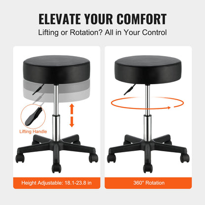 VEVOR Round Rolling Stool, Rolling Stool with Wheels PU Leather Height Adjustable,