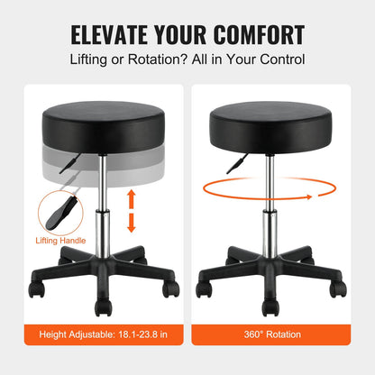 Height Adjustable Swivel Stool with Wheels, Black PU Leather, 181 kg Capacity